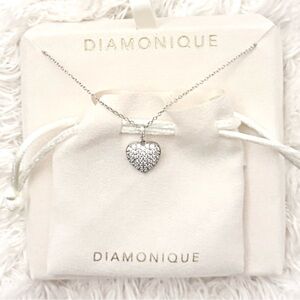 NWT Sterling Silver Diamonique Pave Heart Pendant Necklace